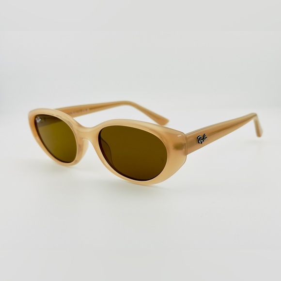 Ray-Ban Sunglasses Bio-Based RB4457D Polished Opal Beige Frame Dark Brown Lenses